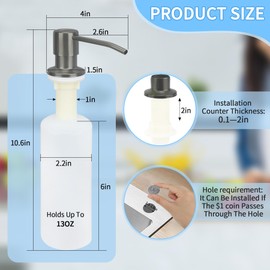 Soap Dispenser for Kitchen Sink: Built-in Pump Countertop Dish Soap Dispenser with Refillable Bottle