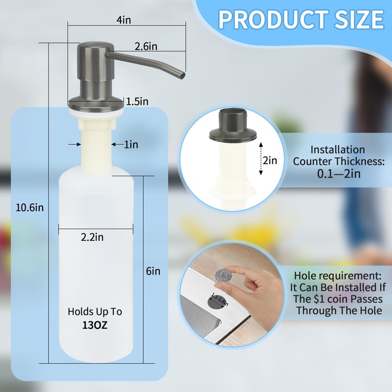 Soap Dispenser for Kitchen Sink: Built-in Pump Countertop Dish Soap