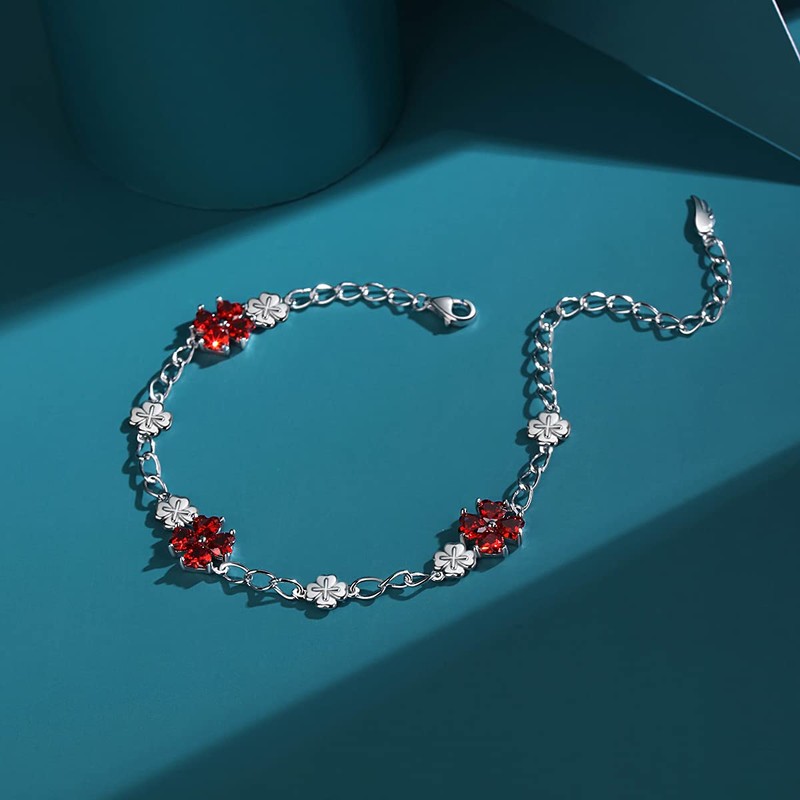 JIANGXIN 925 Sterling Silver Birthstone Chain Link Bracelet for Women