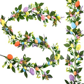 Karenhi 2 Pieces 6ft Spring Easter Egg Garland for Mantle Spring Vine Flower Easter Garland Multi Colored Artificial Hanging Wall Decor for Tree Decoration