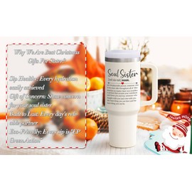 LiqCool Friend Gifts for Women, 40 Oz Soul Sister Tumbler with Handle, Best Friend Sister Gifts, Thank You Friendship Present for Christmas Birthday Mothers Day (Cream)