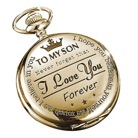 eBoutik - Mens Classic Pocket Fob Watch, Vintage Quartz Pocket Watch with Chain, Pendant Pocket Christmas Watch for Son - Xmas Retro Gifts (to My Son)