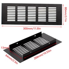 2 Pieces 300 x 80 mm Square Ventilation Grille Black Air Vent Grille Aluminium Ventilation Grille for Cabinet, Wardrobe, Shoe Cabinet, Sink Ventilation