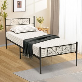 12.5”-High Metal Bed Frame, Heavy-Duty Twin-XL Platform Bed Frame w/Sturdy Steel Slat Support, Headboard & Footboard, Mattress Foundation w/Storage, No Box Spring Needed, Easy Assembly