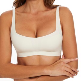 Seamless Bralette for Women Comfort No Show Square Neck Stretch Wireless Bra with Removeable Padding Ivory