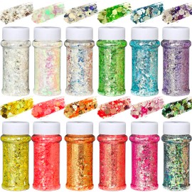 Cost 2oz White Jar Striped Embossing Chunky Glitter for Crafts Snow Globe and Nail s Glittercolor: Set19-16 mix colors/Bubble Glitter