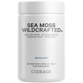 Codeage Raw Wildcrafted Irish Sea Moss Supplement – with Bladderwrack, Burdock Root, Spirulina, BioPerine & Peppermint Oil – Vegan, Non-GMO – Superfood Mineral Complex – 120 Capsules