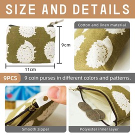 EPCDBBRT 9 Pieces Women's Coin Purse, Cartoon Coin Purse, Canvas Cosmetic Bag, Mini Key Bag, Portable Wallet