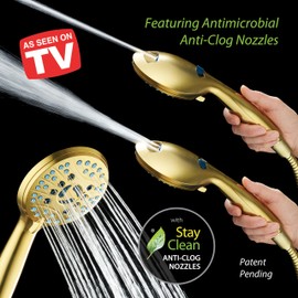 AquaCare High Pressure 8-mode Handheld Shower Head - Anti-clog Nozzles, Built-in Power Wash to Clean Tub, Tile & Pets, Extra Long 6 ft. Stainless Steel Hose, Wall & Overhead Brackets