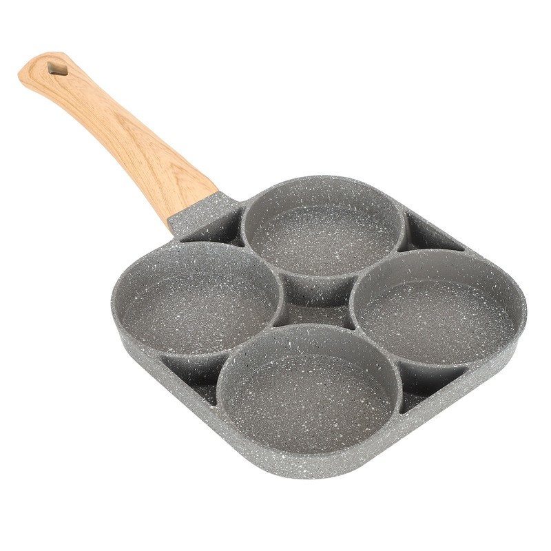4‑Hole Egg Frying Pot Pancake Pan with Wood Handle for