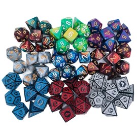 Generic 7pc Dice Set Polyhedral Dark DND RPG Board Table Games Fantasy D&D, Multicolored Galaxy Dungeons and Dragons Style (Black/Blue)