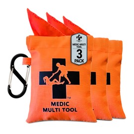 Warrior Kid Medic Mult Tool - Tourniquet, Triangle Bandage, Arm Sling, Pressure Bandage and Splint in Quick-Draw Bag w/Attachment - First Aid Kit Survival Essentials - Emergency Survival Kit, 3-Pack