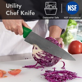 CURTA 10-inch Commercial-Grade Chef's Knife, NSF Listed, Ergonomic, Non-slip Green Handle, High Carbon 420 Stainless Steel Forged Blade Straight Edge, Dishwasher Safe, Rust Proof