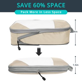 NICOSHOW Compression Packing Cubes 6 Set, Compressible Space-Saving Packing Cubes for Travel - Compression Bags, Luggage Organizer, Travel Essentials for Women, Beige