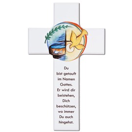 FRITZ COX Wooden Cross for Christening | Beautiful Gift for Christening | Wooden Wall Cross | Made in Germany | White | 20 cm