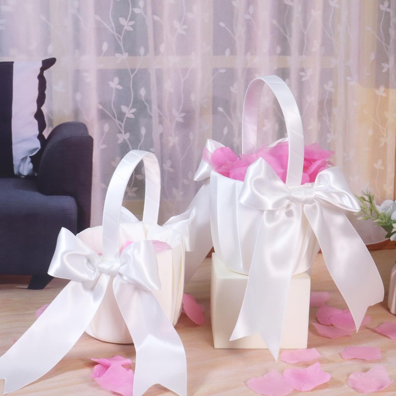 2Pcs Flower Girl Basket for Wedding, Wedding Basket with Satin