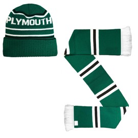 Beyond Happy Plymouth Argyle Green and White Ski Hat - Stylish Winter Hat for Argyle Football Supporters (UK, Alpha, One Size, No Bobble Hat & Scarf Set)