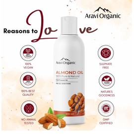 Aravi Organic cold pressed almond oil For Hair, Skin - Nourishing Carrier Oil for Face & Body