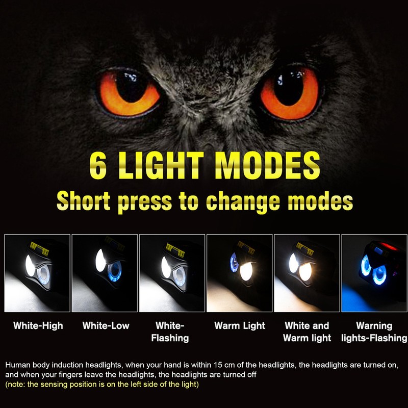 Brighter Headlight XPG+COB USB Human Induction Charging Outdoor Waterproof Hiking