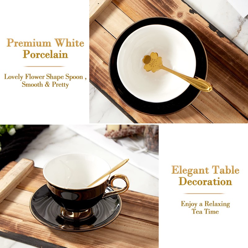 DUJUST Porcelain Tea Cup and Saucer Set with Spoon -