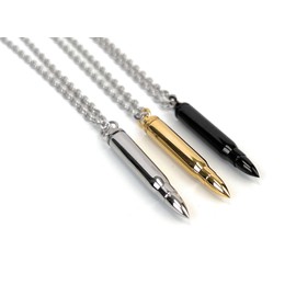 VersaKits Bullet Pendant Necklace for Men Black Stainless Steel Punk Pendant Urban Street Hiphop Jewelry Gift