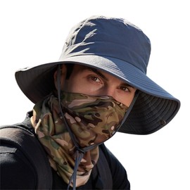 RUNQIU Safari Hat, Men's, Wide Brim, UV Protection, Women's, UV Protection, Wide Brim, Chin Strap, Foldable, Adjustable, Sun Hat, Sweat Absorbent, Quick Drying, Breathable, Small Face, Gardening, Farming, Bicycle, Outdoor Travel Hat (JP, Number Size, 21.3 inches (54.0 cm), 22.8 inches (58.0 cm), Gray)