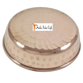 Prisha India Craft Pure Copper Serving Bowl with Spoon Set, Hammered Design, Diameter 4.50 Inch, Set of 2