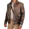STOREJEES Mens Brown Leather Jacket | Brown Distressed - L