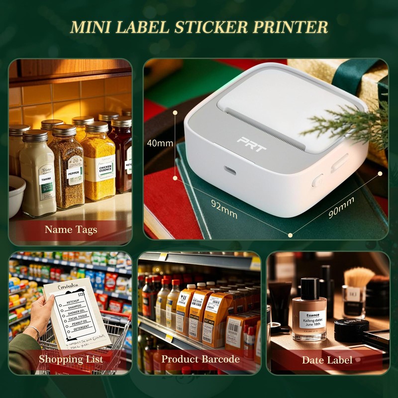 PRT Mini Sticker Printer, Portable Thermal Printer with 1 Roll