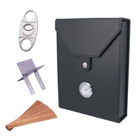 AMANCY Black Leather Cigar Humidor Box with Cutter and Strips, Cedar Wood Lined Cigar Case with Stand, Hold 5-10 Cigars