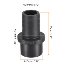 sourcing map PVC Pipe Fitting 20mm Barbed x 25mm OD Spigot Straight Tube Adapter Hose Quick Connector, Black Pack of 2
