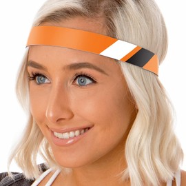 Hipsy Adjustable Non Slip Retro Sporty Stripes Headband for Women Girls & Teens (Orange/White/Black)