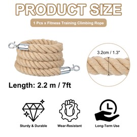 sourcing map Jute Stanchion Rope 7ft x 1.3 Inch Safety Queue Braided Jute Ropes with Snap Hooks, Crowd Control Line Barrier for Movie Theaters Grand Openings Hotel Celebration