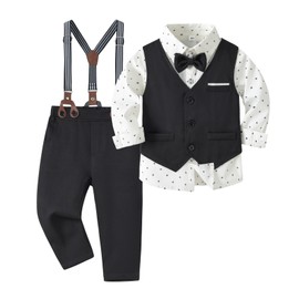 Volunboy Baby Boys Gentleman Wedding Suit Black Formal Outfit Toddler Ring Bearer Birthday Dress Shirt Bowtie Pants Set (Black, 18-24 Months)
