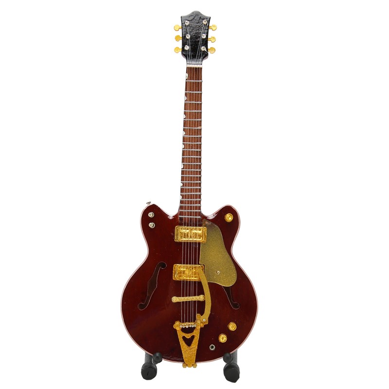 Red and Gold Miniature Electric Guitar Replica with Stand and