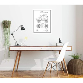 Roller Skate Patent Print Black Ink on White with Border (16" x 20") M12032