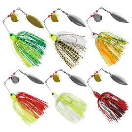 Spinner Baits Bass Fishing Lures Spinnerbaits Kit Colorado Blade Jig Spinner Bait Lures Multicolor Buzzbait Swimbait Spinnerbait for Bass Trout Salmon Pike Crappie Fishing(6pcs)