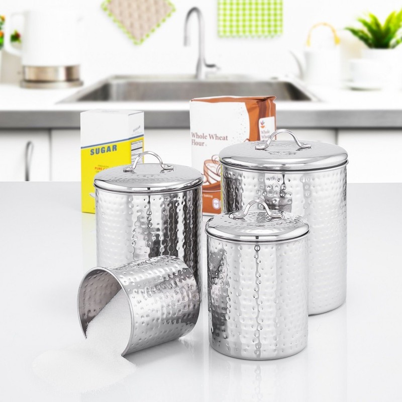 Old Dutch 4 Piece Hammered Canister Set, Stainless Steel