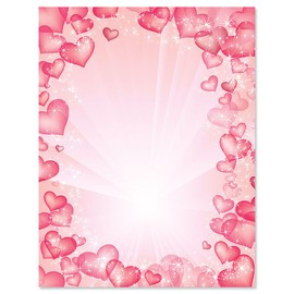 Celestial Hearts Letter Stationery - Set of 25 Valentine's Day Themed Paper, 8 1/2" x 11", Printer Compatible, Great for Wedding Announcements, Holiday Event Invites, Valentine Parties, Romantic Notes