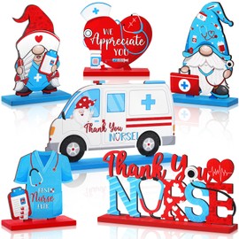 Burbell 6 Pcs Nurses Week Table Centerpieces Wooden Thank You Nurse Table Signs Wood Nurses Appreciation Week Table Toppers Happy Nurse Appreciation Gifts for Nurse Day Decor (Base Style,Large Size)