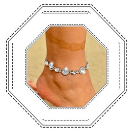 Jovono Boho Rhinestone Anklet Chains Silver Crystal Anklet Bracelet Summer Beach Anklet Jewellery for Women, Stone