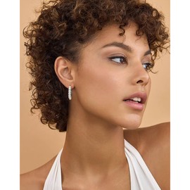 GLOQUAT Silver Plated Freshwater Pearl Hoop Earrings for Women S925 Silver Post Hypoallergenic Vintage Pearl Hoops for Women Trendy Everyday Earrings with Pearls Gold CZ Hoop Earring Jewelry