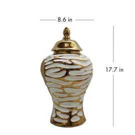 Heemab Charming Ceramic Ginger Jar with Removable Lid and Gold Detailing, Contemporary Modern Design, 8.5-inch Diameter