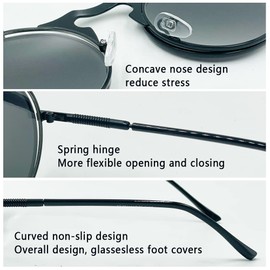 Inlefen Round Vintage Men's Metal Circle Sunglasses Women Men Sunglasses UV400 Protection, Black C2
