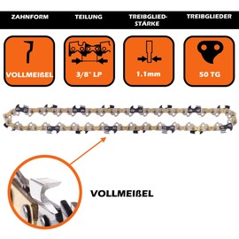 DIY-24H | 3 Sägeketten Kette kompatibel mit Stihl 018 MS 180 | 35cm Schnittlänge 3/8" 50 TG - 1,1mm Vollmeißel