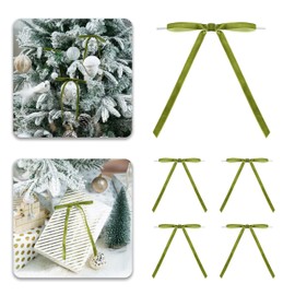 LIZLOVESS Moss Green Velvet Ribbon Christmas Bow 5 x 7 Inches Premade Green Bows for Christmas Tree Hanging Decorations Gift Wrapping Wreaths Crafts Outdoor Indoor Home Decor Wedding, Pack of 24