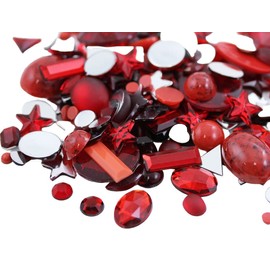 Allstarco Red Crafting Gems in Bulk, Ruby Acrylic Flatback Rhinestones, Assorted Sizes & Shapes, Cosplay Embellishments, Jewels for Jewelry - Big Pack (6.4oz)
