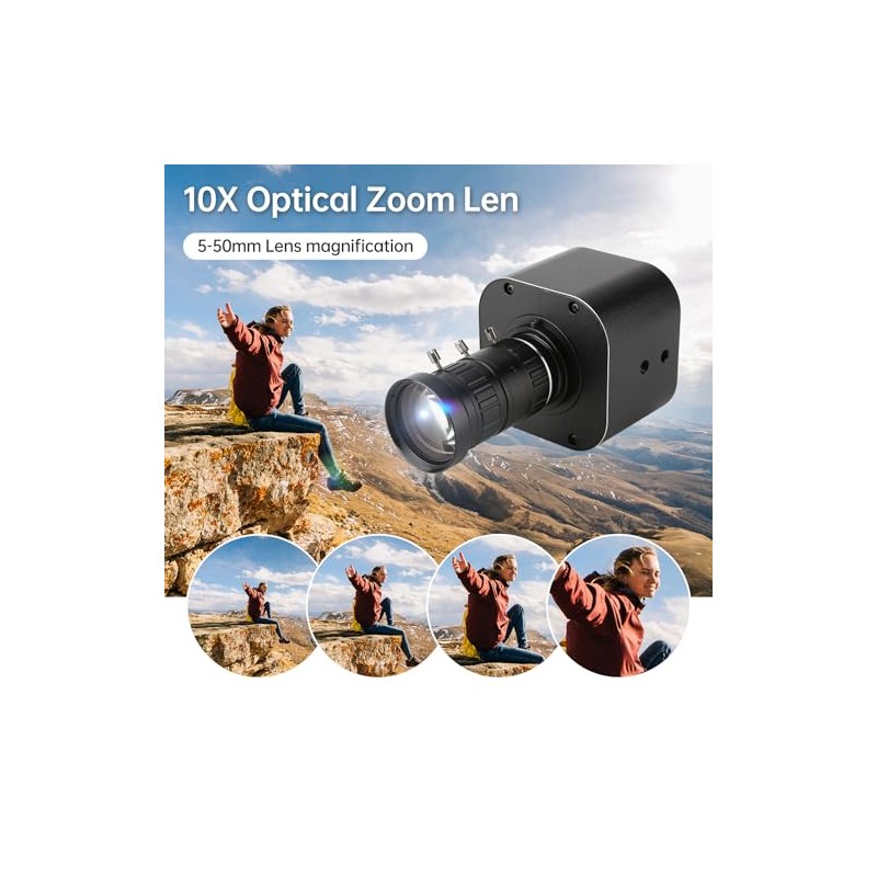 Cámara USB 4K HD Zoom Óptico 10X Lente Variable 5-50mm