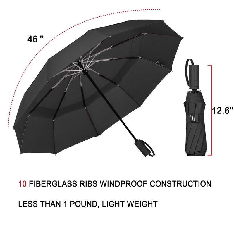 LANBRELLA Travel Umbrella, Compact Folding Vented Double Canopy Auto Open