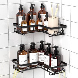 Diwoker Shower Shelf No Drilling Corner Shower Shelf Bathroom Organiser Shampoo Holder for Shower (Black, Pack of 2)